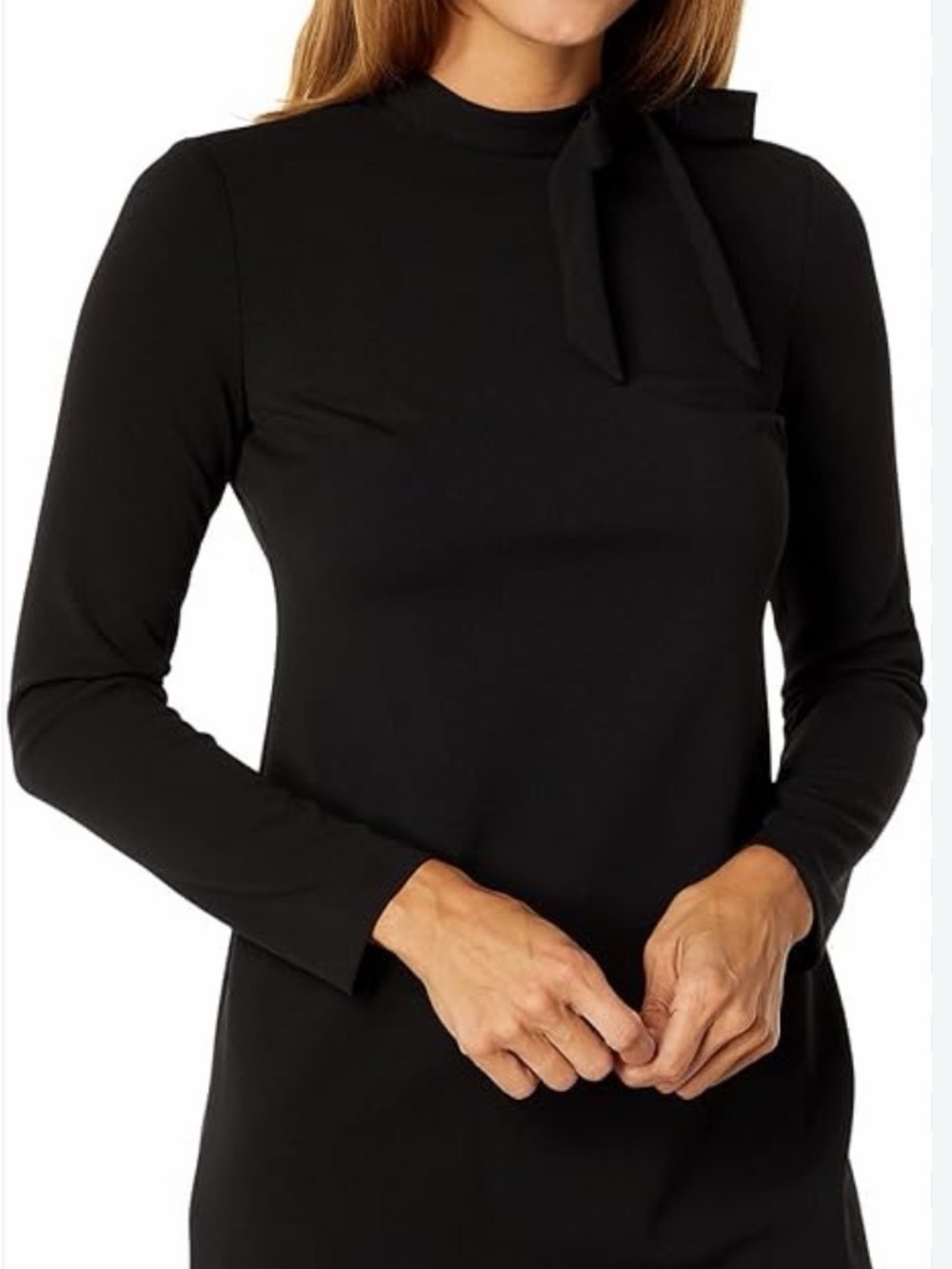 Calvin Klein Black Long-Sleeve Tie-Neck Top